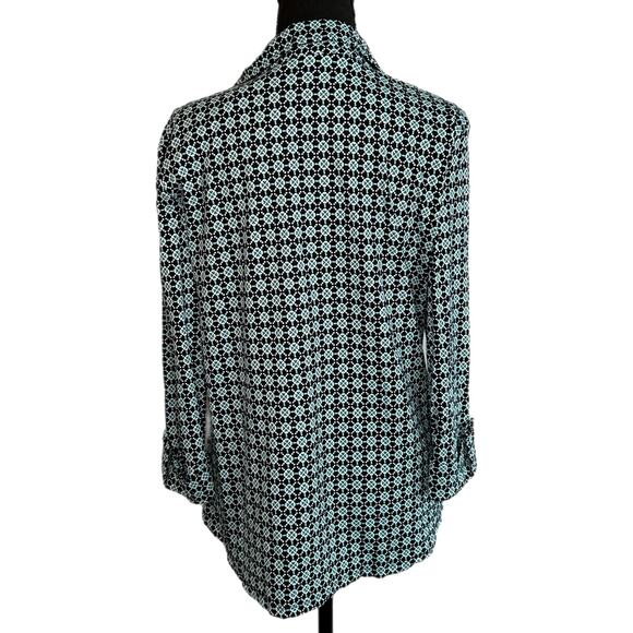 Charter Club Women’s Black and Teal Patterned Button Down, Large, Pre-owned - Picture 2 of 5